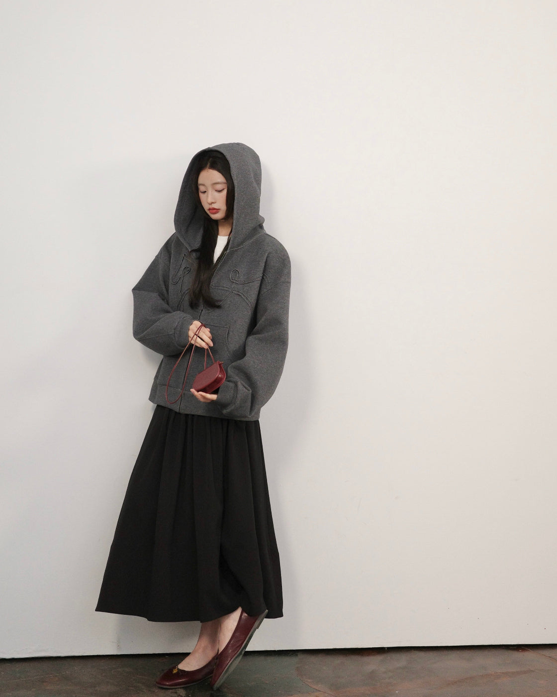 刺绣拉链连帽宽松卫衣女 潮流百搭外套