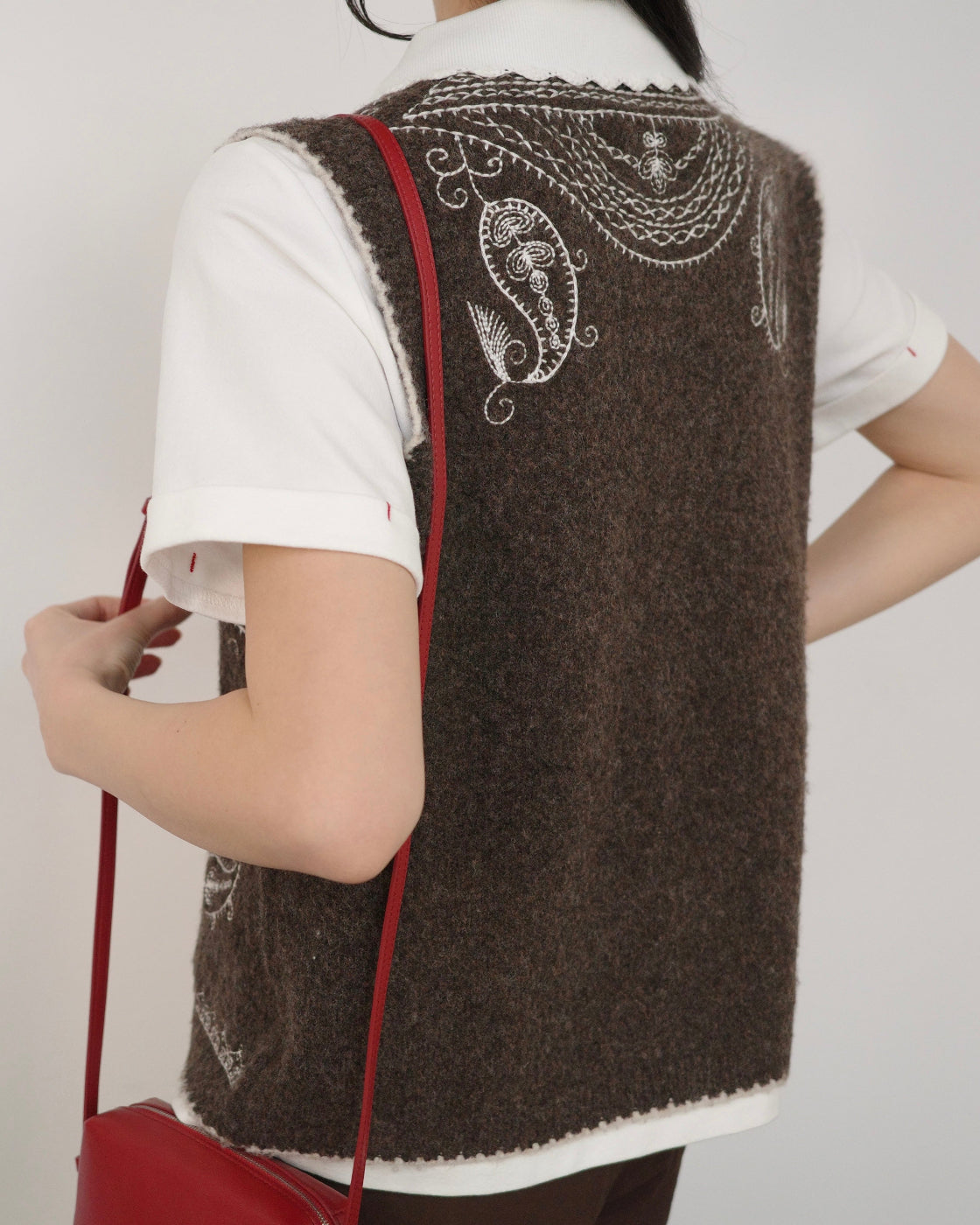 无花果Embroidered Relaxed Knit Vest