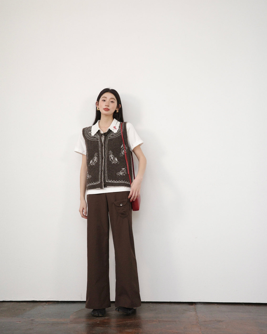 无花果Embroidered Relaxed Knit Vest