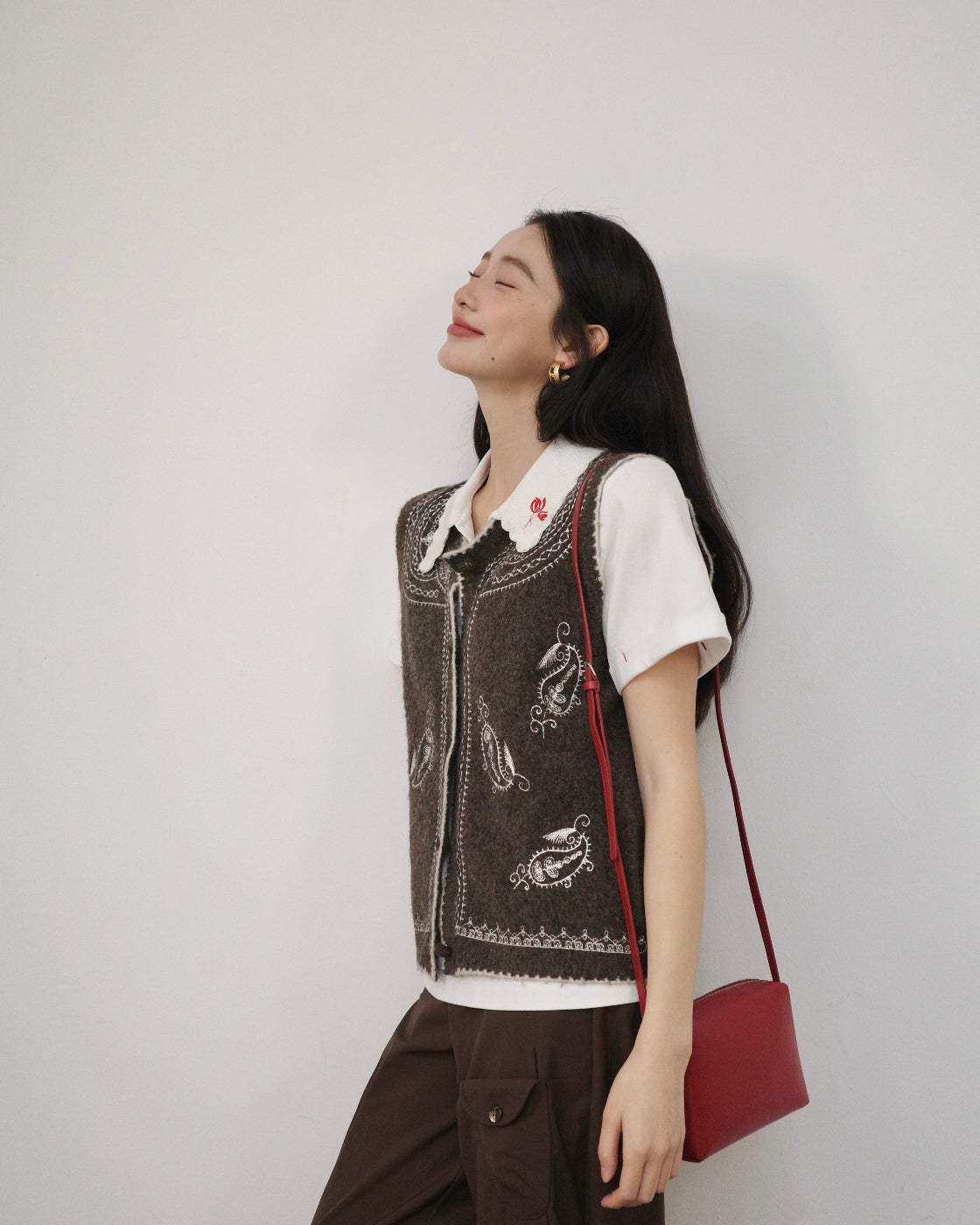 无花果Embroidered Relaxed Knit Vest