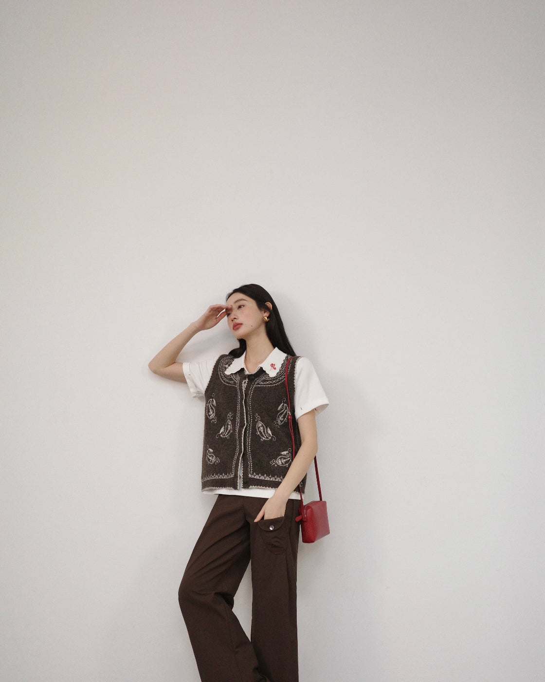 无花果Embroidered Relaxed Knit Vest