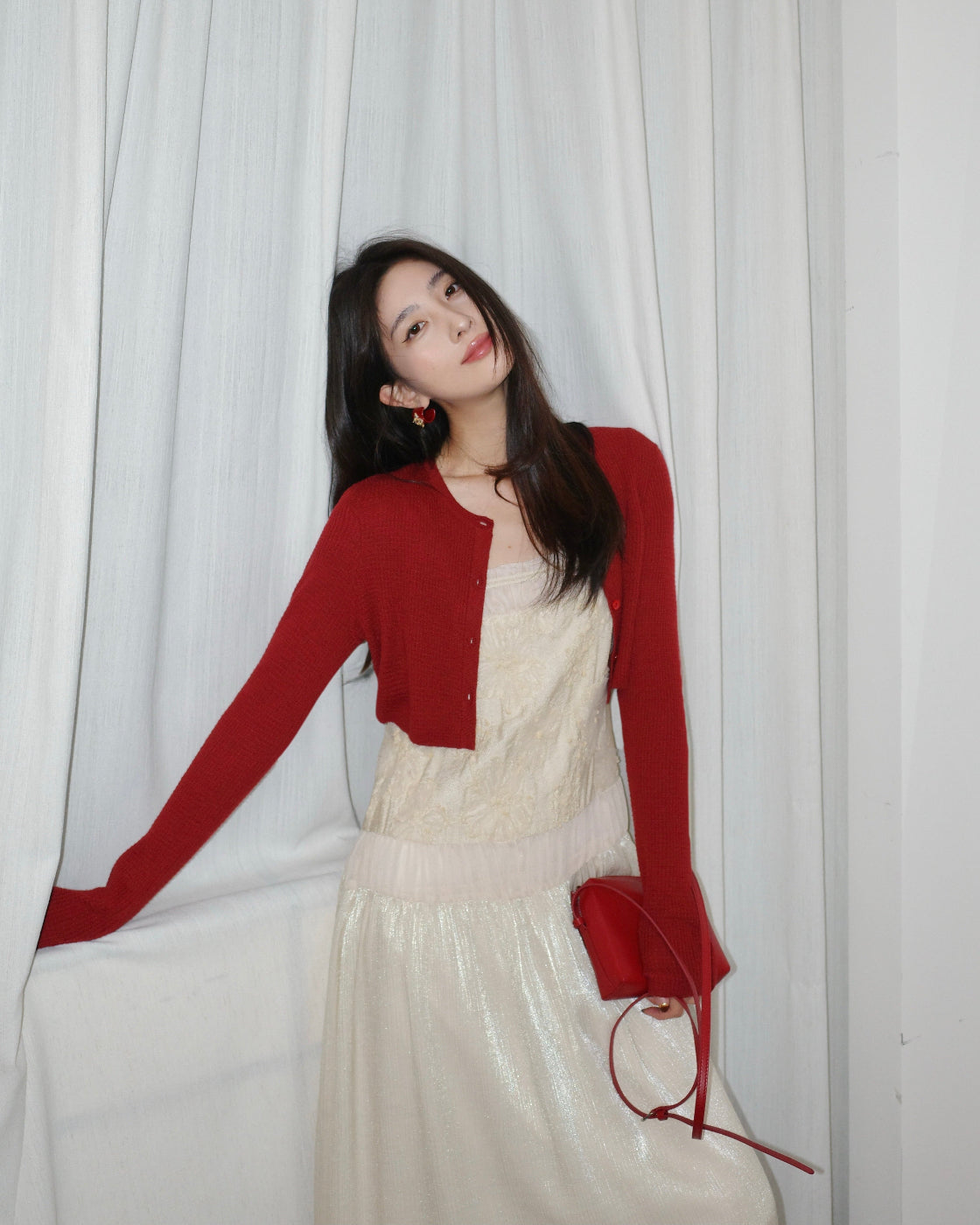 杜松茉莉Sleeveless Midi Dress with Laser-Cut Lace & Halter Tie