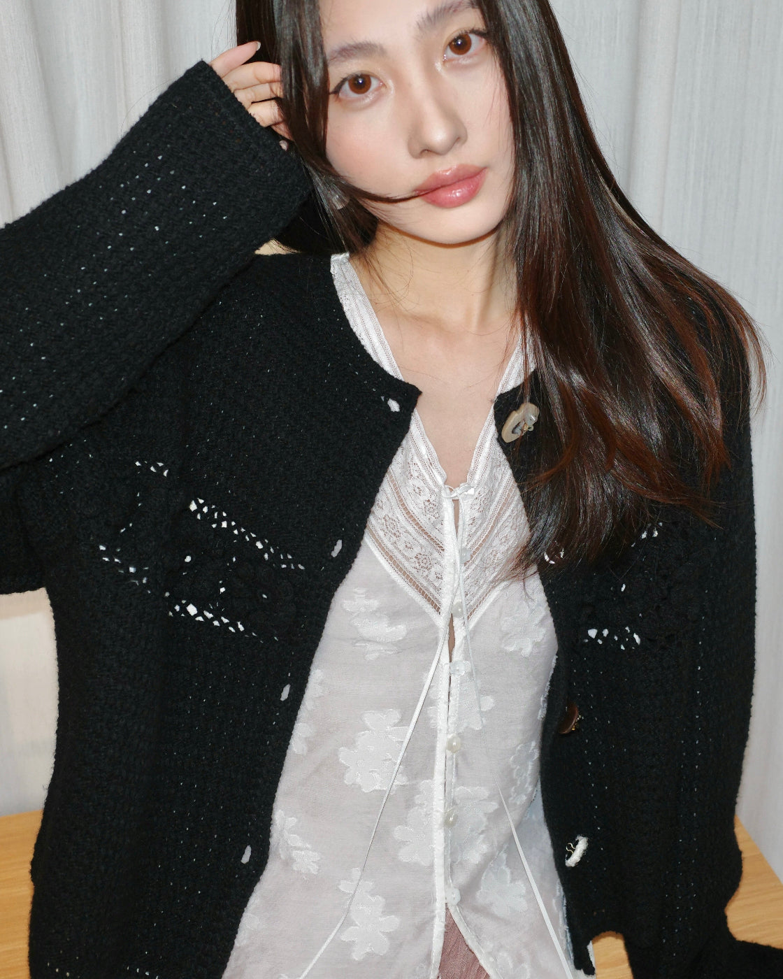 花簇Chunky Open-Knit Oversized Cardigan