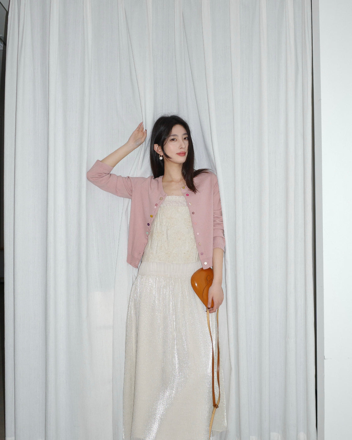 蜜意Fitted Three-Quarter Sleeve Knit Cardigan