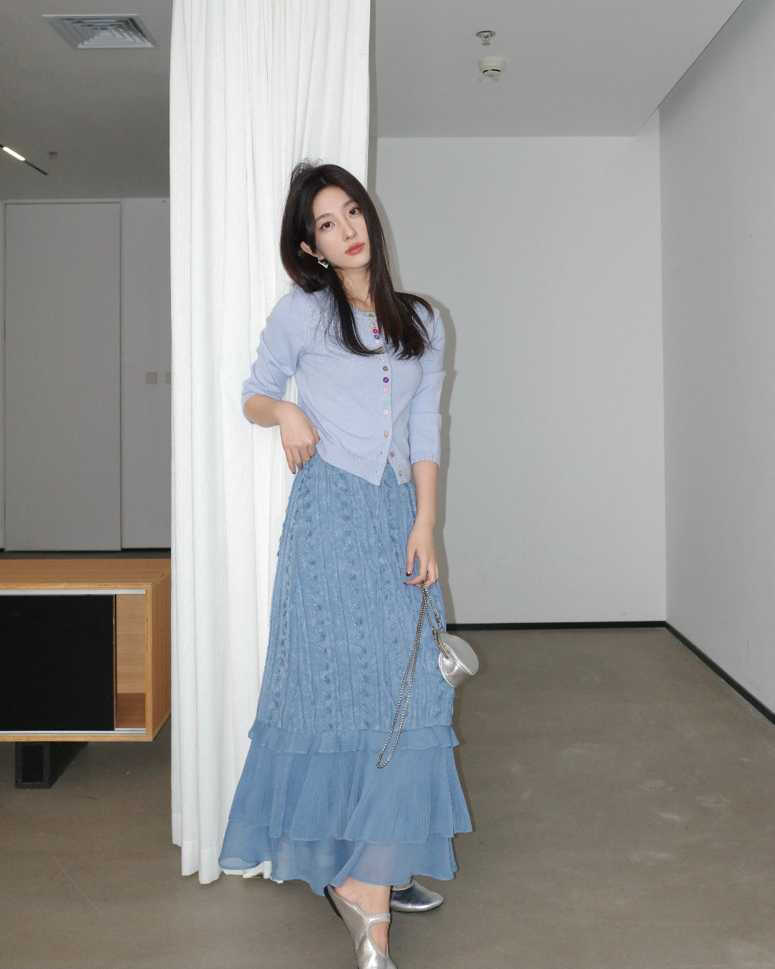 蜜意Fitted Three-Quarter Sleeve Knit Cardigan