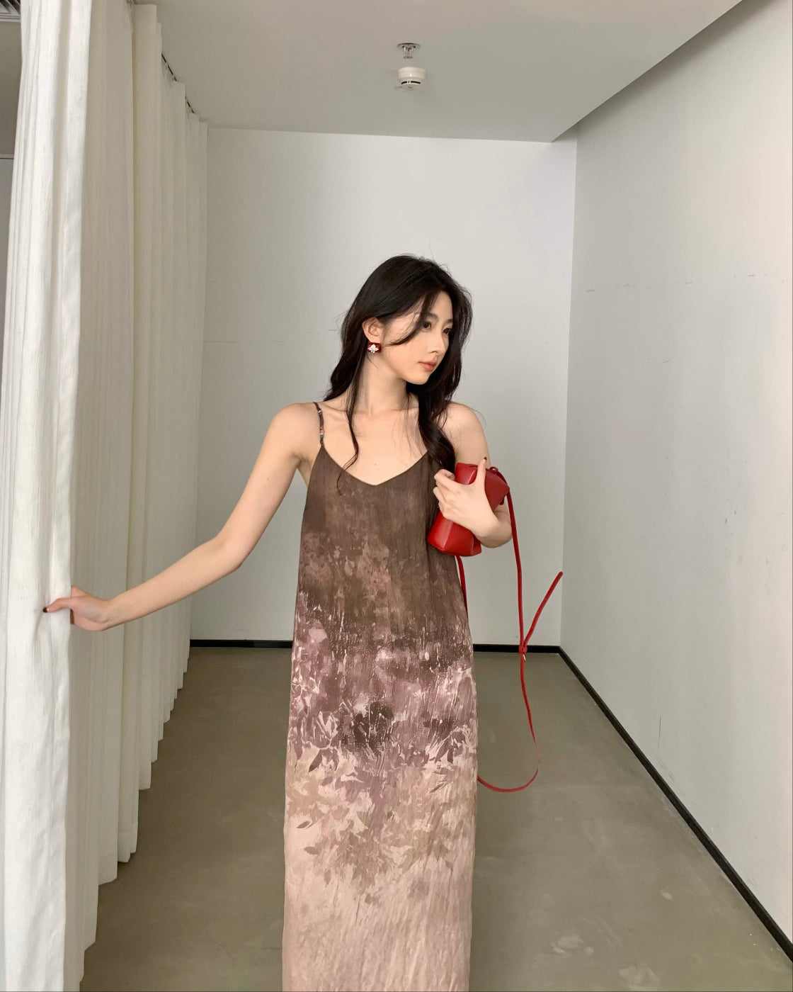 春再Ombré Print Slip Dress with Ceramic Bead Straps