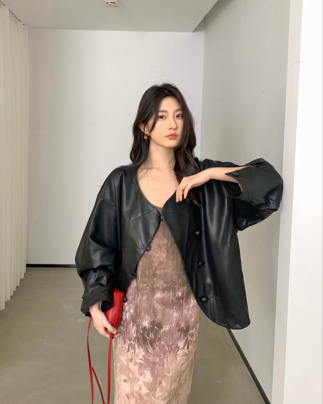 别致Oversized O-Silhouette PU Leather Jacket