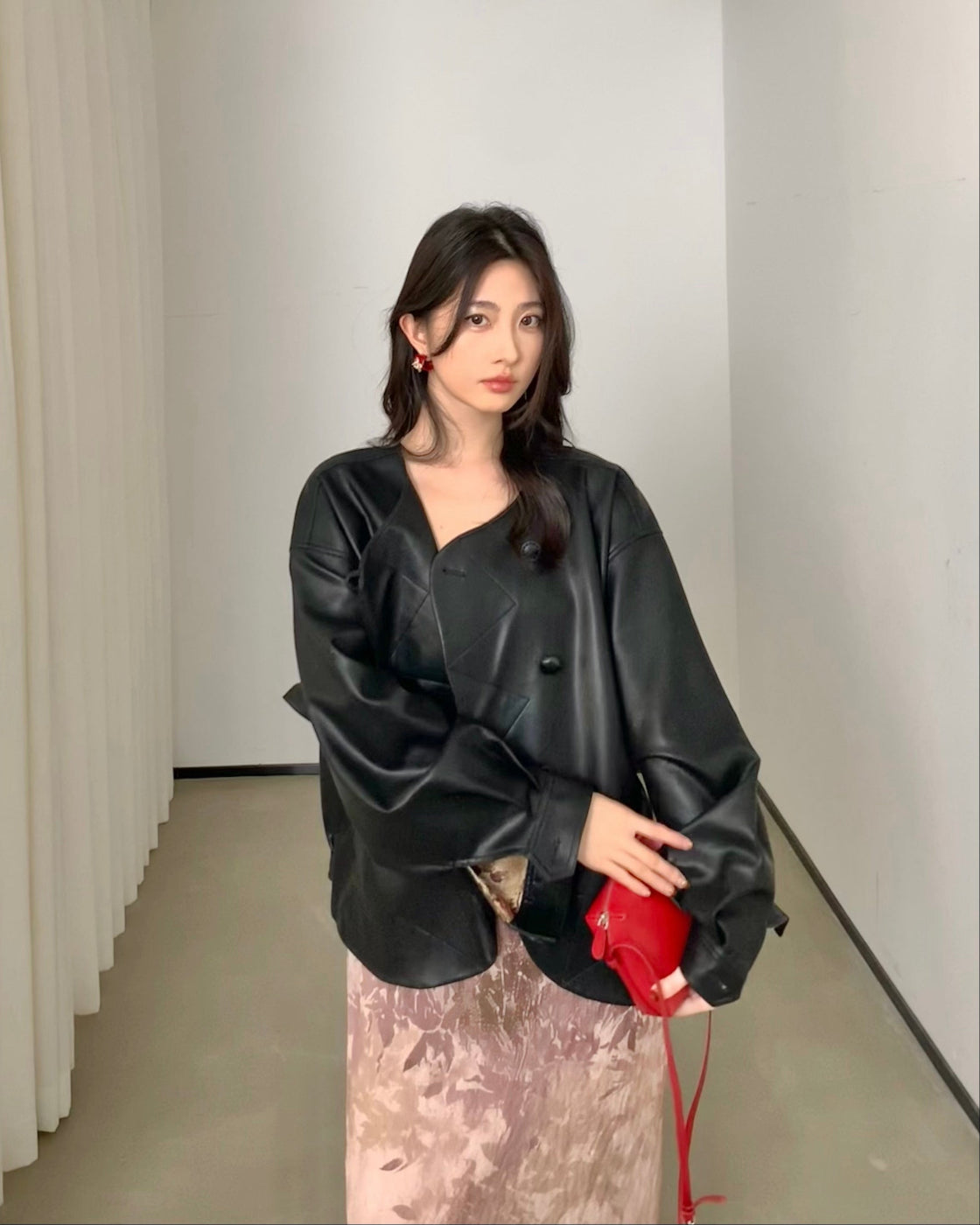别致Oversized O-Silhouette PU Leather Jacket