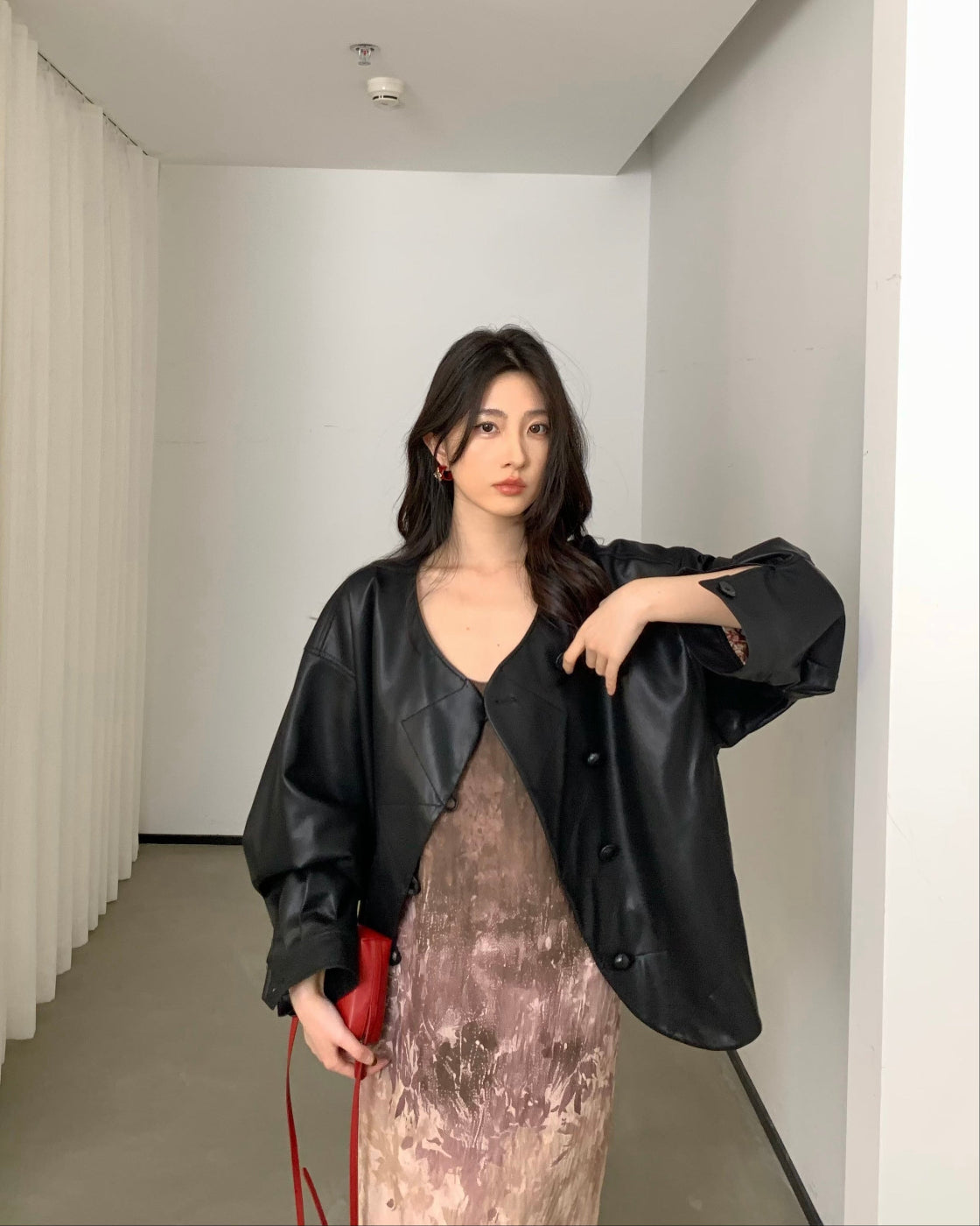 别致Oversized O-Silhouette PU Leather Jacket