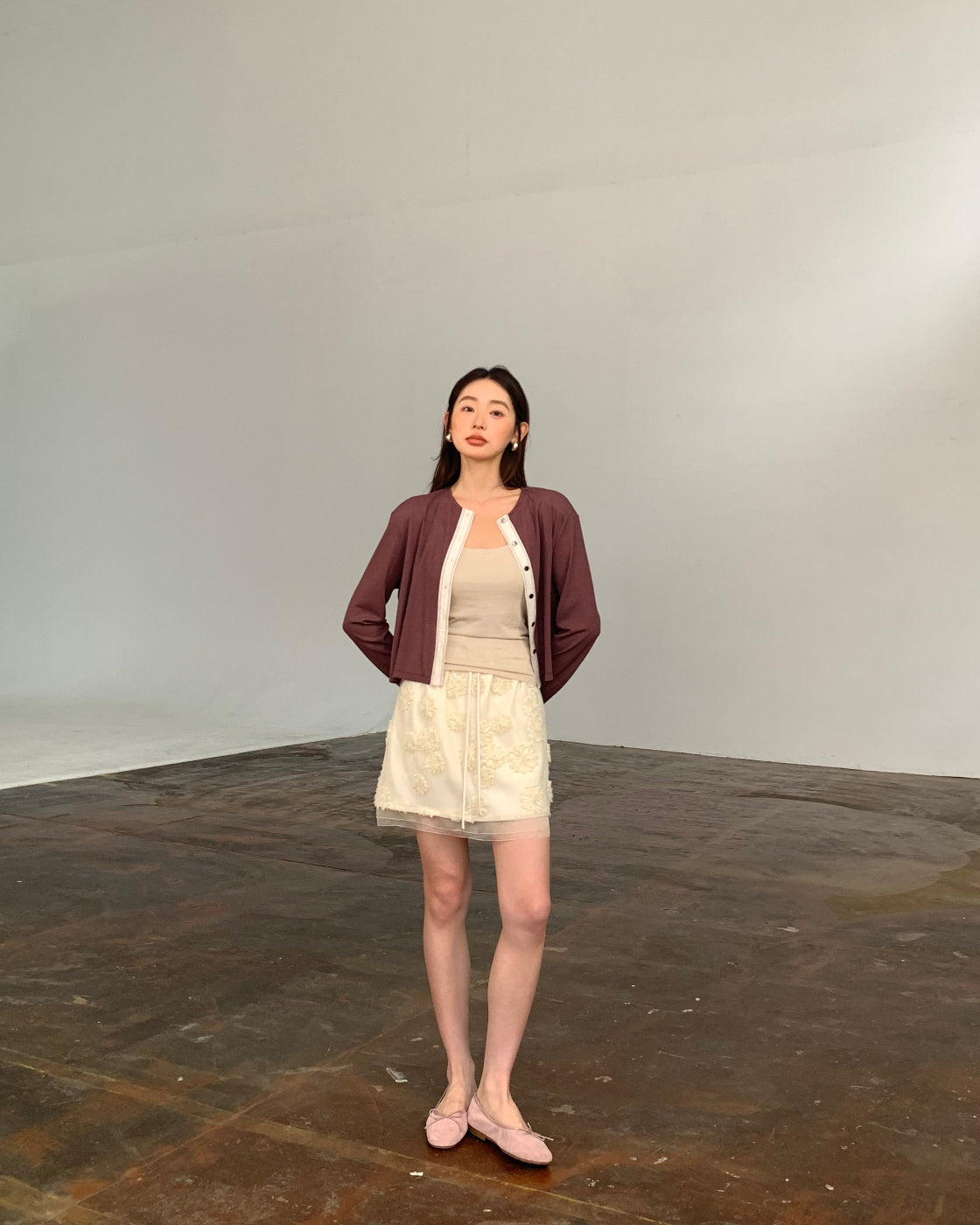 Lightweight Drop-Shoulder Cardigan with Lace Trim