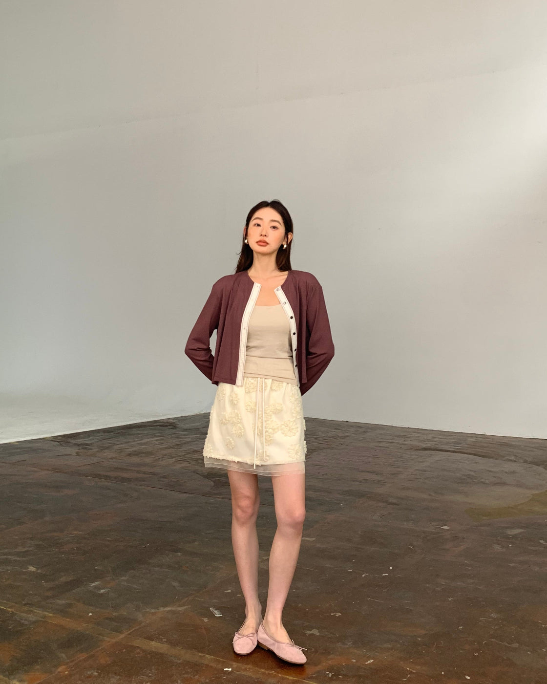 Hand-Cut Floral Mini Skirt with Elastic Waist