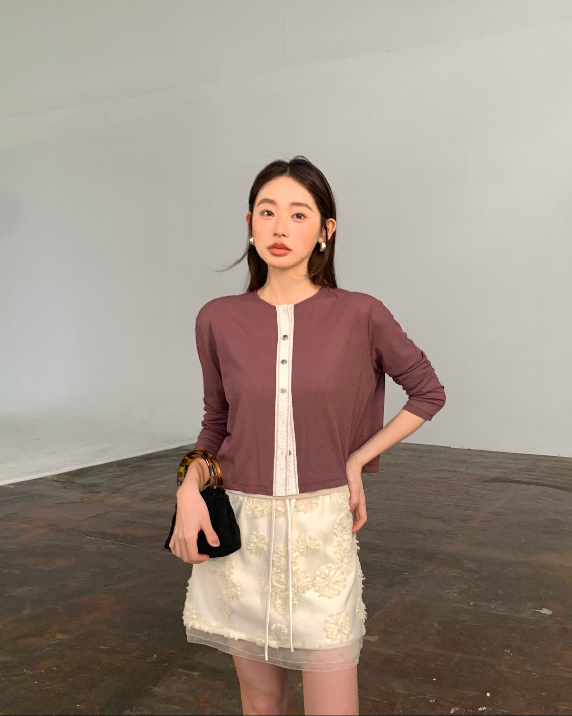 Hand-Cut Floral Mini Skirt with Elastic Waist