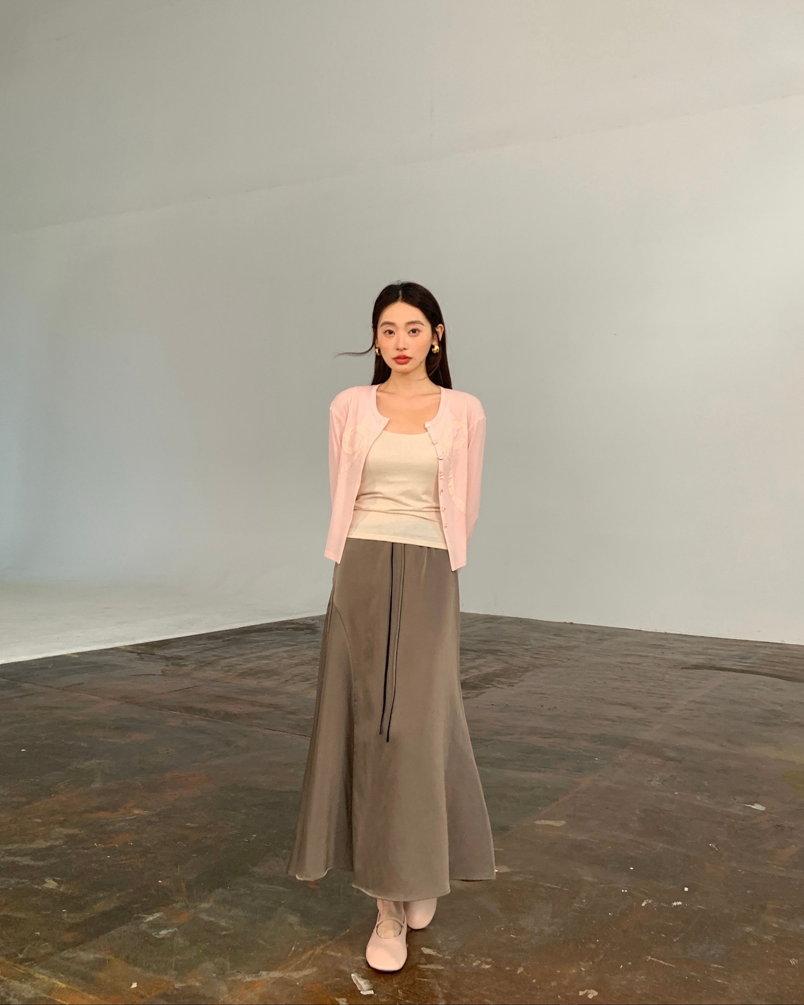 甜渍Sheer Knit Open-Front Cardigan with Bow Detail