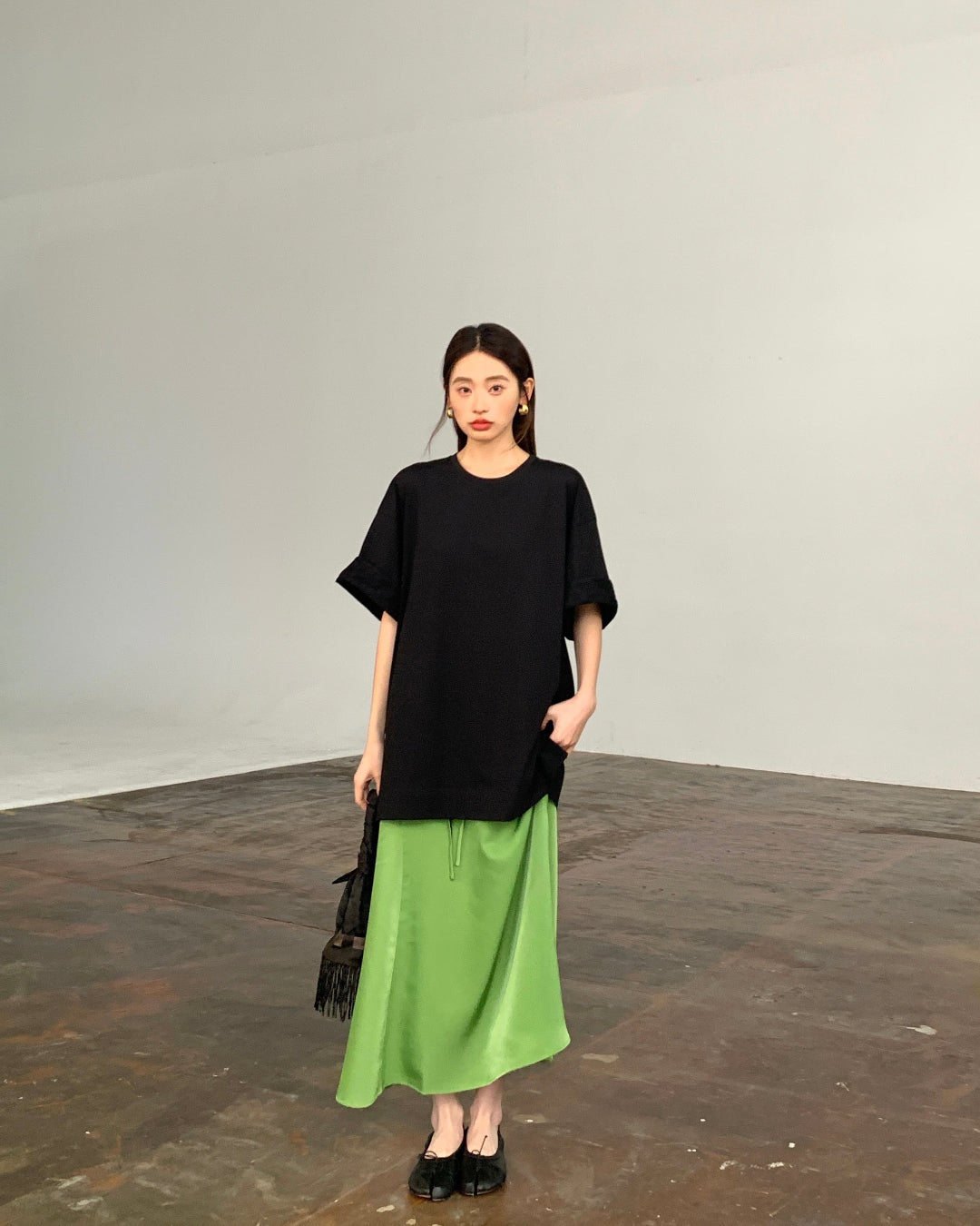 Oversized Drop-Shoulder Tee with Lace Splice