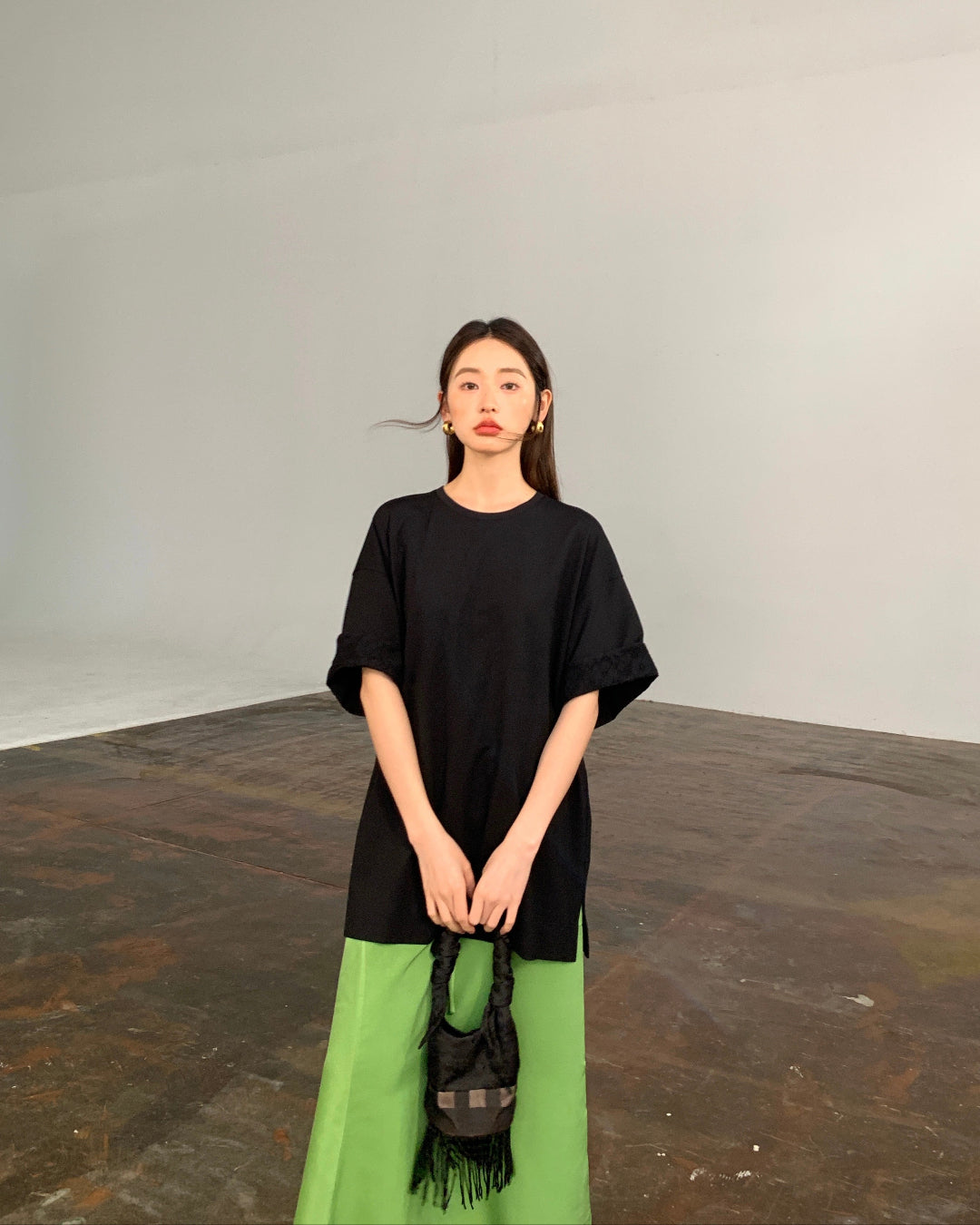 Oversized Drop-Shoulder Tee with Lace Splice