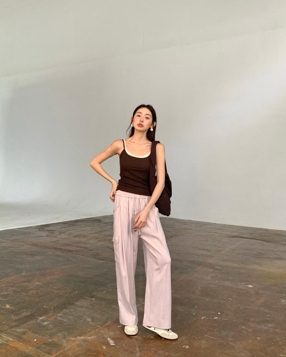 漫画Tapered Wide-Leg Pants with Cargo Pocket Detail