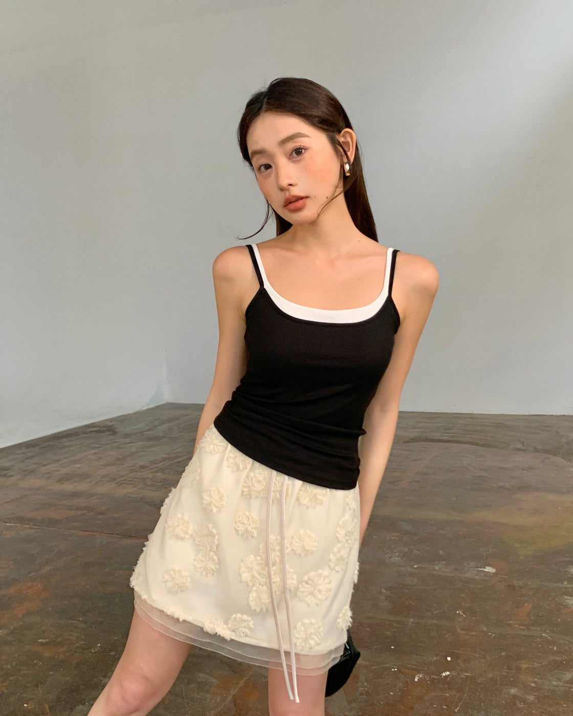 Hand-Cut Floral Mini Skirt with Elastic Waist
