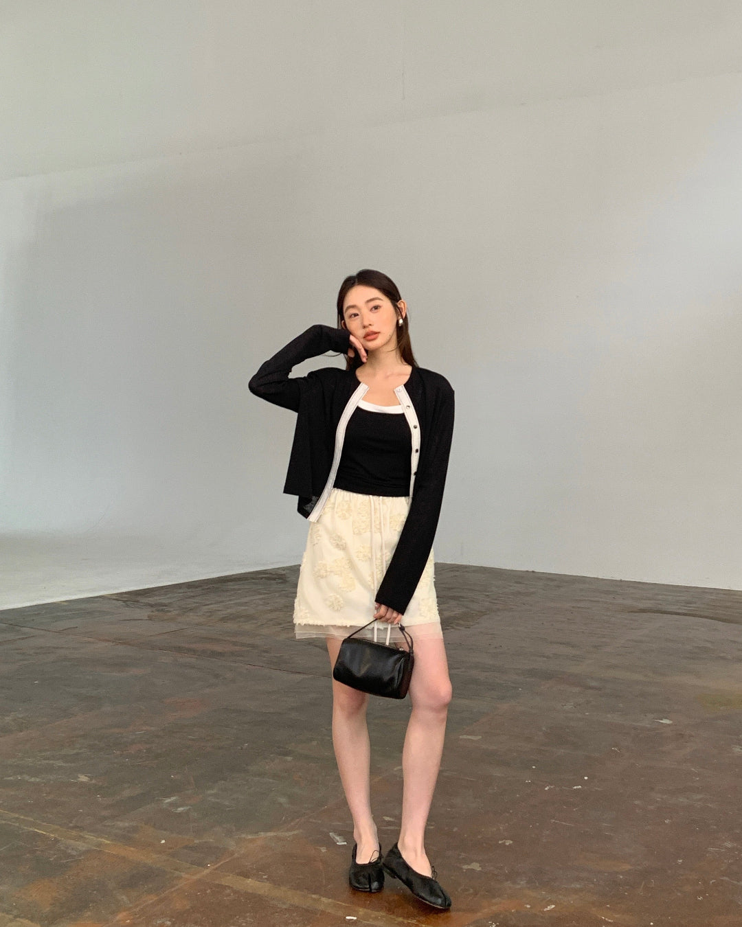 Hand-Cut Floral Mini Skirt with Elastic Waist