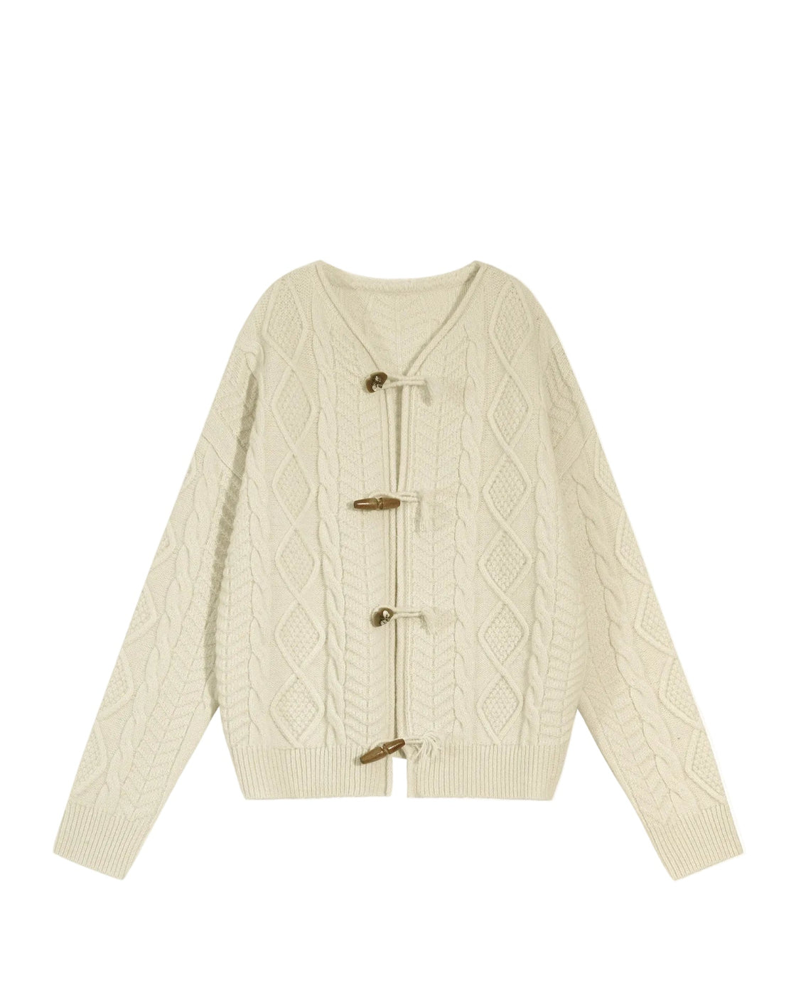 ウール100% ケーブル編み メランジカーディガン