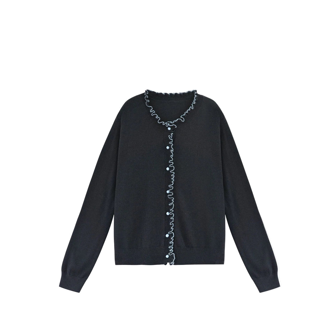 バイカラーパイピング & くるみボタン 構築的ニットカーディガン