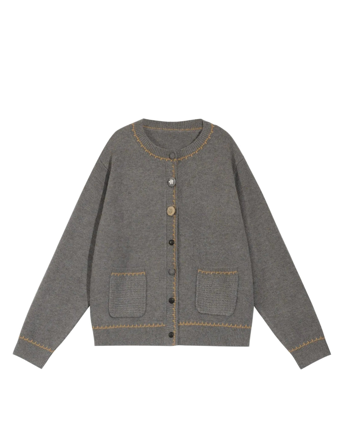 バイカラー & ポップコーン編み ソフト構築カーディガン