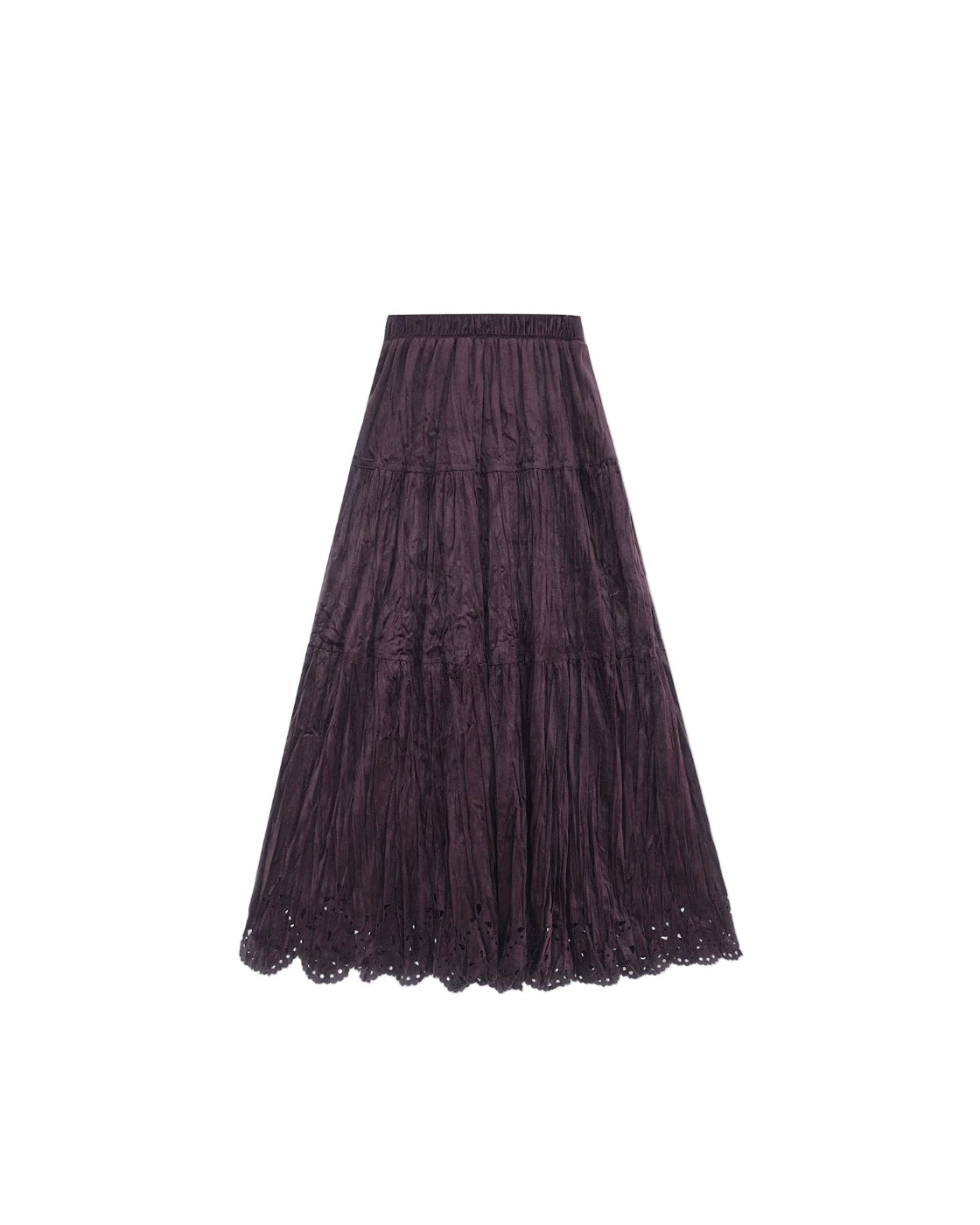 Hollow Carved Pleated A-Line Skirt with Elastic Waist – Slimming Design