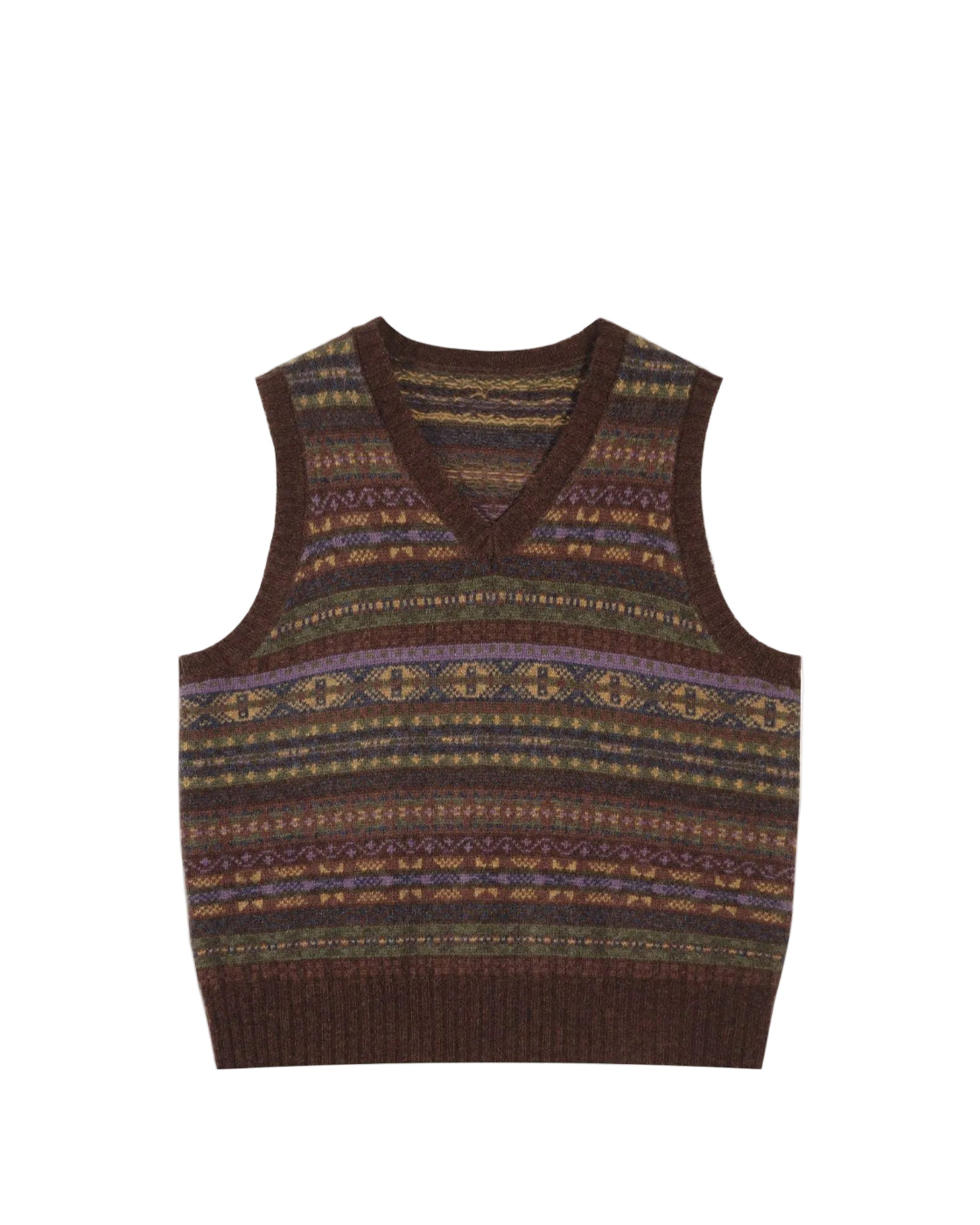 フェアアイル柄 ピュアウールニット アンサンブル（カーディガン＆ベスト）