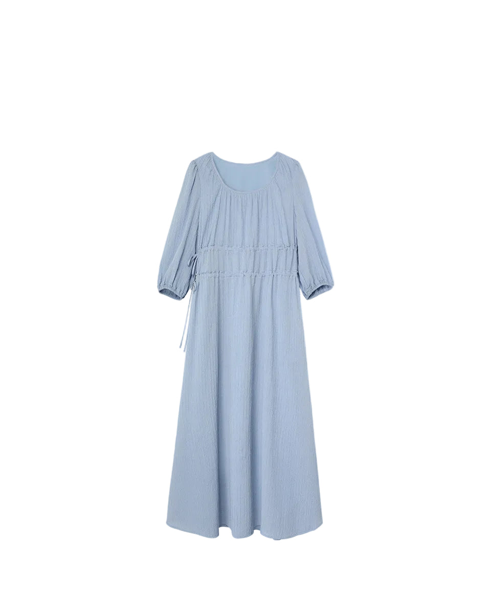Commute-style short-sleeved fitted round-neck loose-fitting dress