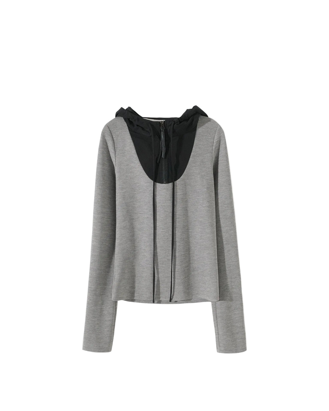 Hooded Contrast Panel Long-Sleeve Casual Sweatshirt Tee