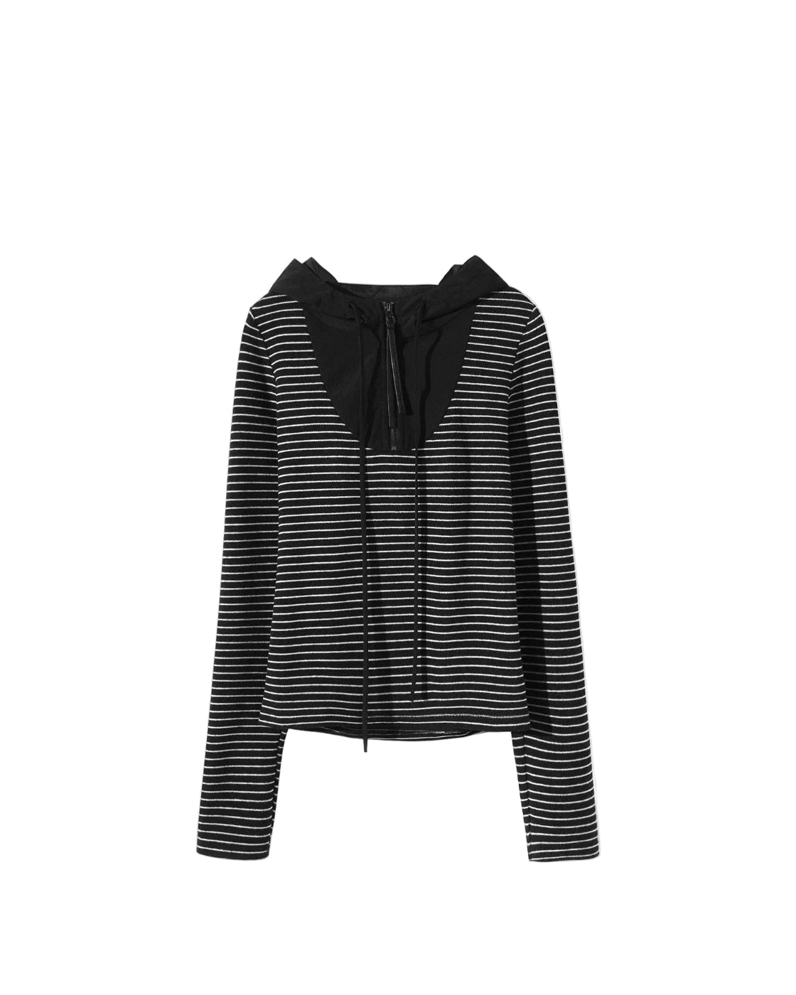 Hooded Contrast Panel Long-Sleeve Casual Sweatshirt Tee