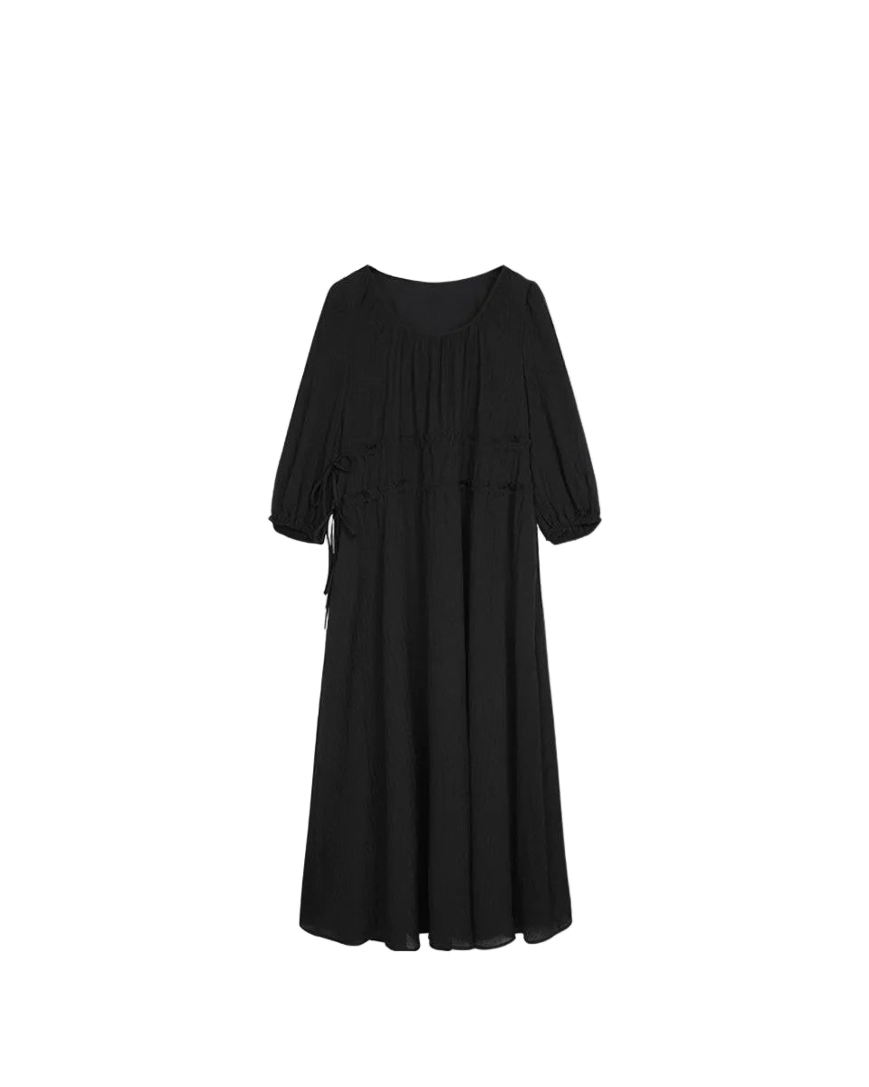 Commute-style short-sleeved fitted round-neck loose-fitting dress