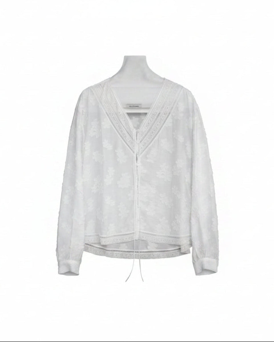 软香Jacquard Cut-Flower Shirt with Shell Button Detail