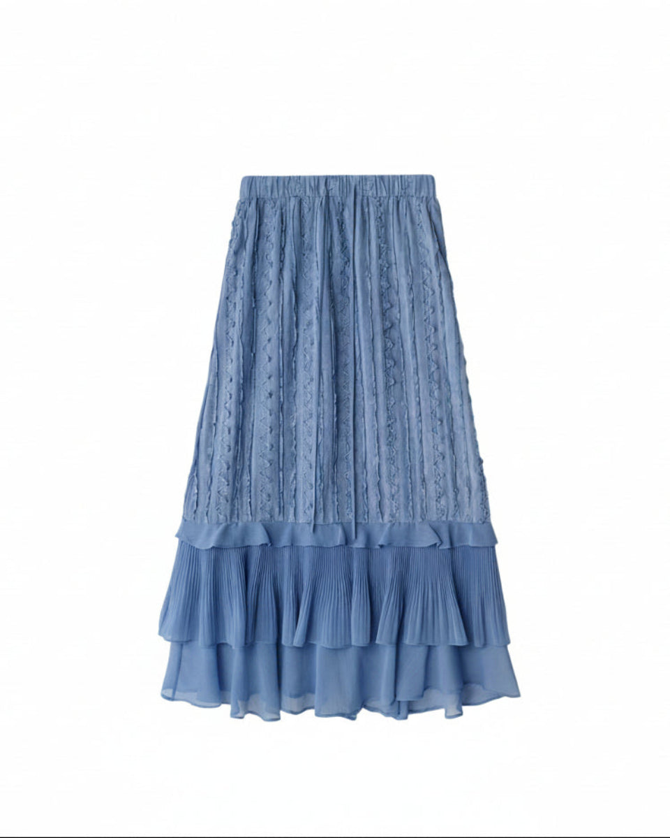 克莱因蓝Embroidered Full-Hem Skirt with Ruffle Detail