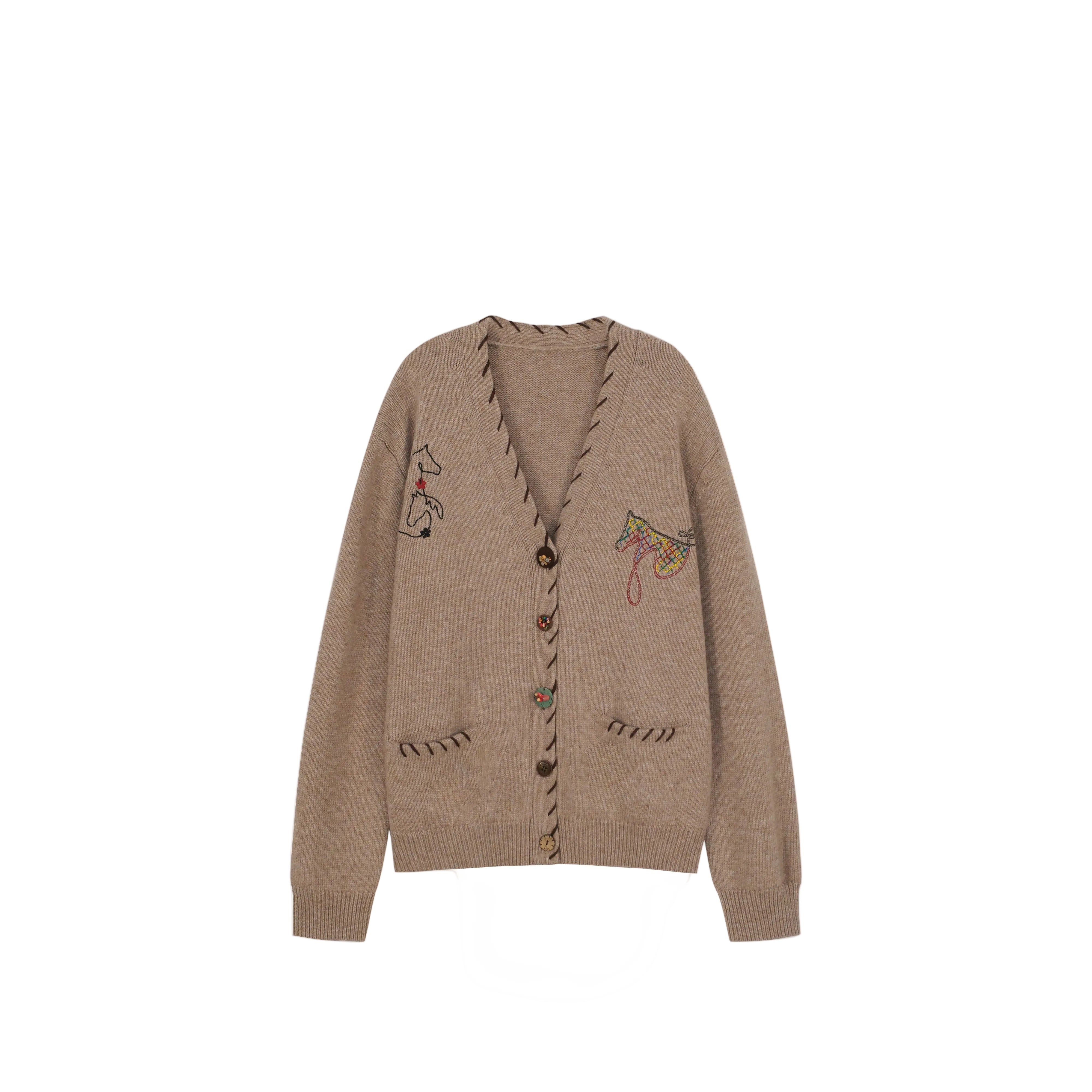 アーティザン・刺繍 & ミックスボタン・カーディガン