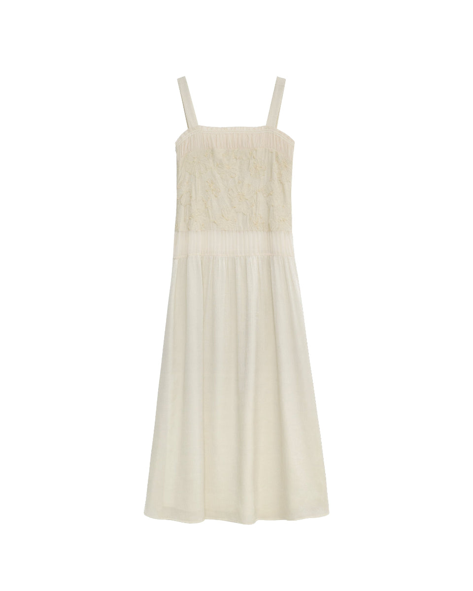 杜松茉莉Sleeveless Midi Dress with Laser-Cut Lace & Halter Tie